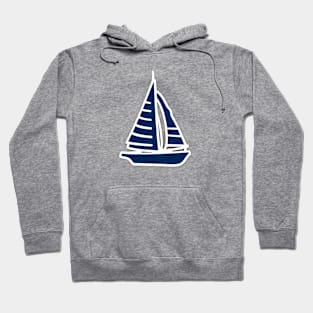 Tranquil Seas: A Minimalist Sailboat Sketch in Serene Blue and White Hoodie